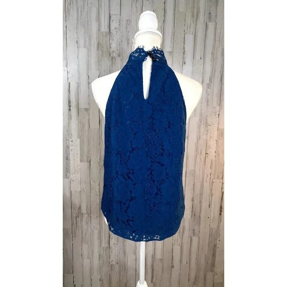Diane‎ Von Furstenberg Women's Small Jemmie Blue Lace High Neck Sleeveless Top - Picture 6 of 7